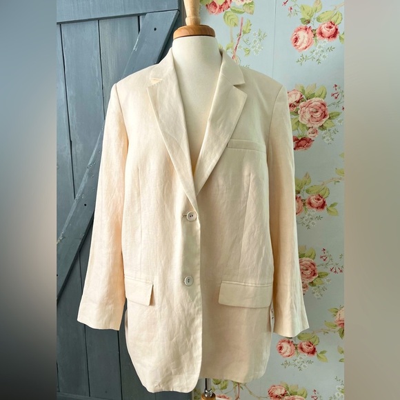 Everlane The Oversized Linen Cotton Blazer Womens 16 Bone Cream - Picture 2 of 15